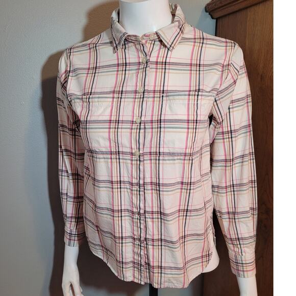 LOFT Ann Taylor Pastel Plaid Button Down Shirt Womens XSP Cotton Modal Gorpcore - Picture 1 of 9
